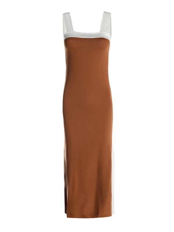 Vestido Moletinho Bicolor Feminino MARROM G
