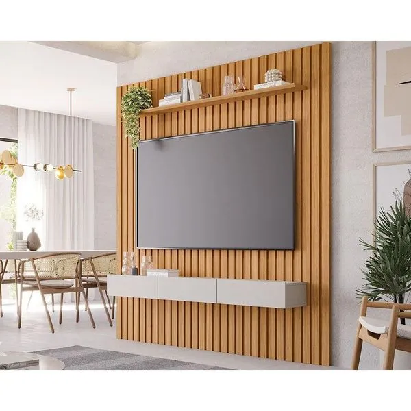 Painel Quarto p/TV até 65 Pol Maragogi 1Porta 2Gavs 185cm Nature/Off White-Permóbili