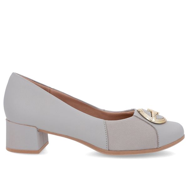 Scarpin Cinza Couro Detalhe Tecido Enfeite 33