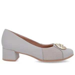 Scarpin Cinza Couro Detalhe Tecido Enfeite 33