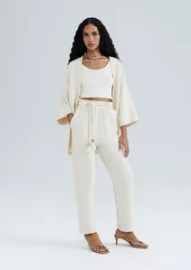 Calça Feminina Carrot Cintura Alta Texturizada - Creme P