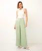 calça wide leg de viscose cintura alta com elástico - verde claro 40