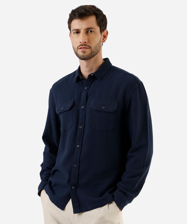 camisa masculina de algodão manga longa texturizada azul P