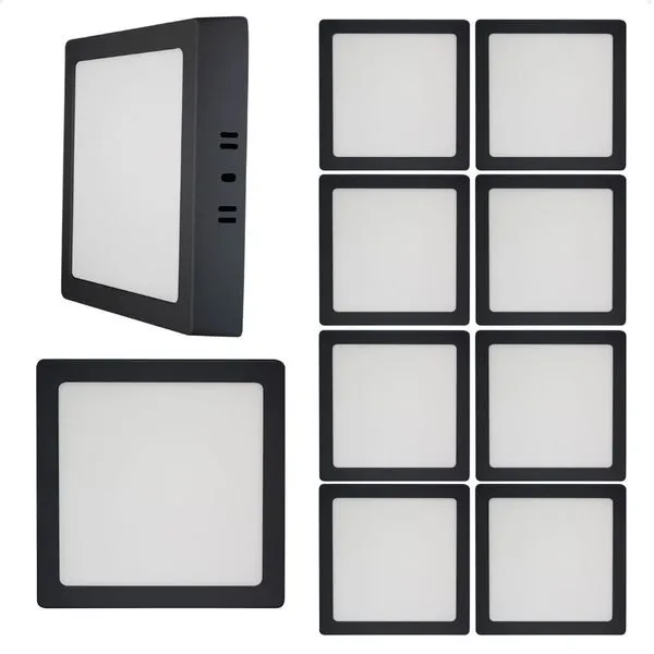Kit 10 Painel de LED Quadrado Sobrepor 24W 4100K Neutro Suave Preto Bivolt Blumenau Iluminação Kit 10 Painel de LED Quadrado Sobrepor 24W 4100K Neutro Suave Preto Blumenau Iluminação
