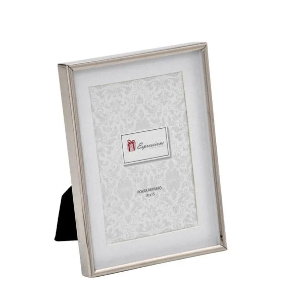 Porta Retrato de Mesa 10x15 Branco Detalhe Prata 589044 - Mabruk Presentes
