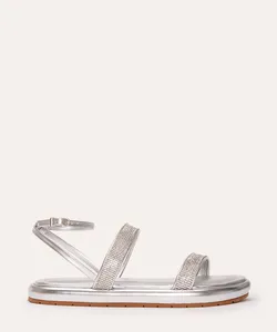 sandália flatform com strass oneself prata 35