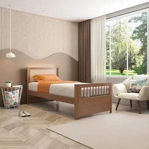 Cama Solteiro Evolutiva Wave Juvenil em Rattan com Led Casatema Freijó