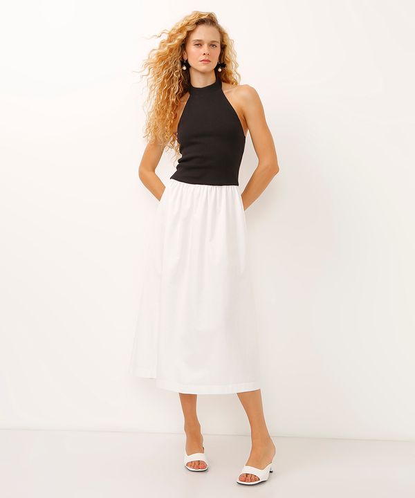 vestido midi halterneck bicolor off white G