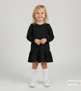 Vestido Manga Longa Xadrez Preta - 12