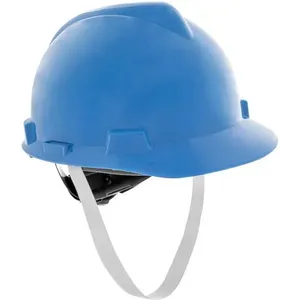 Capacete Aba Frontal Polietileno com Suspensão e Jugular de Tecido - MSA Capacete V-Gard Aba Frontal Azul Jugular Textil - MAS