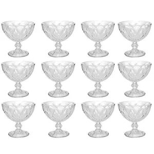 Jogo 12 Taças Diamond Lyor Sobremesa 250ml Vidro Transparente Tigela Pote Doces