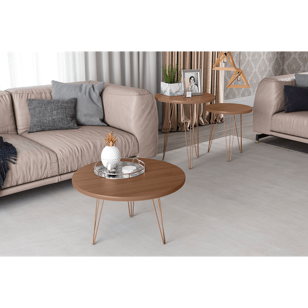 Mesa Lateral em MDF, Pés Metálicos, Pintura UV - Evolution Canelato