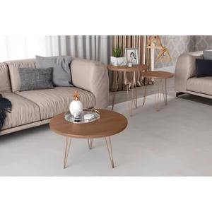 Mesa Lateral em MDF, Pés Metálicos, Pintura UV - Evolution Canelato