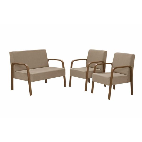 Conjunto Jade Braço Madeira Suede Cappuccino