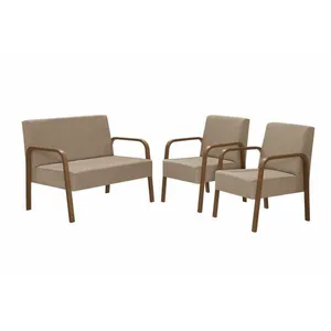 Conjunto Jade Braço Madeira Suede Cappuccino