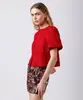 blusa feminina de jacquard manga bufante floral mindset vermelha GG