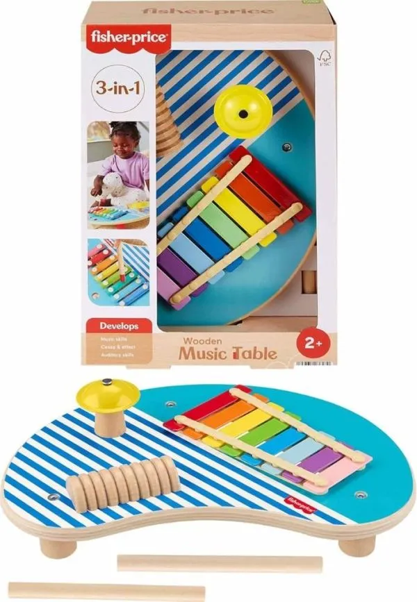 Brinquedo Fisher Price Mesa de Atividades Musicais de Madeira - Mattel HXT91