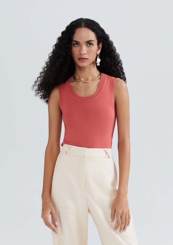 Regata Feminina Slim Decote U Em Tricô De Viscose - Rosa M