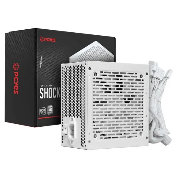 Fonte ATX Gamer 500W PCyes Shocker 80 Plus PFC Ativo White Ghost Branca (MP)