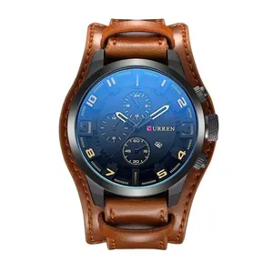 Relógio Esportivo Masculino Curren Pulseira de Couro Amarelo Estilo Casual para Dia a Dia Relógio Masculino Curren Esportivo com Pulseira de Couro Amarelo Elegante