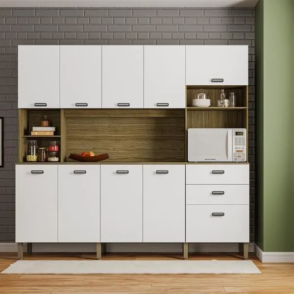 Armário de Cozinha Compacta Toronto 10 Portas 2 Gavetas MDF Amadeirado