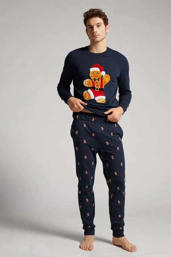 Pijama Comprido Em Algodão Gingerbread - Azul G