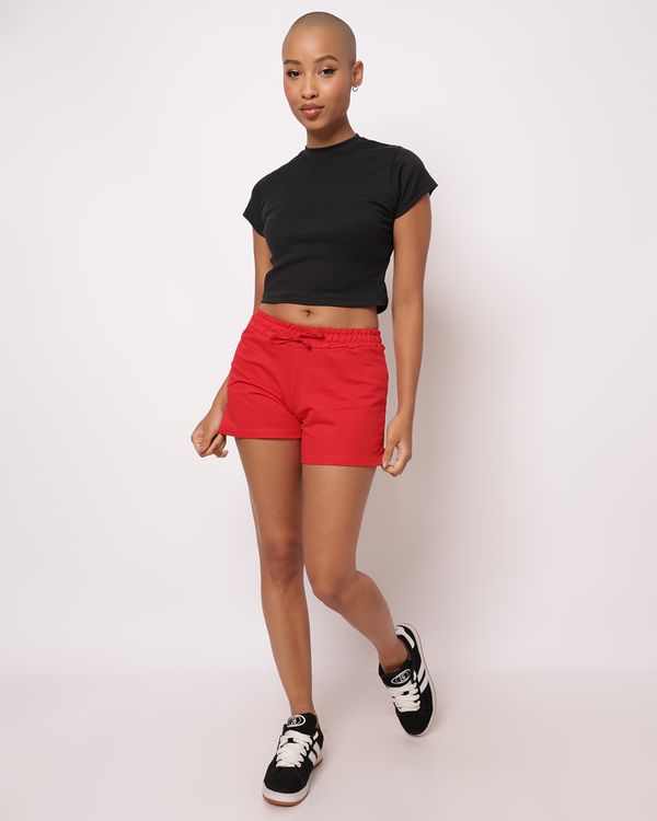 Short Feminino Curto Moletinho Com Bolsos Vermelho P