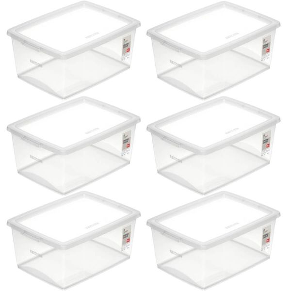 6 Caixas Organizadoras 15L Plástico Empilháveis com Tampa My Closet Ordene Multiuso Transparente