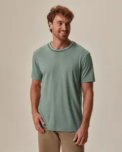 Camiseta Básica Masculina Gola Retilínea Em Malha Fio A Fio Verde - G