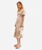vestido midi feminino com linho manga bufante bege P