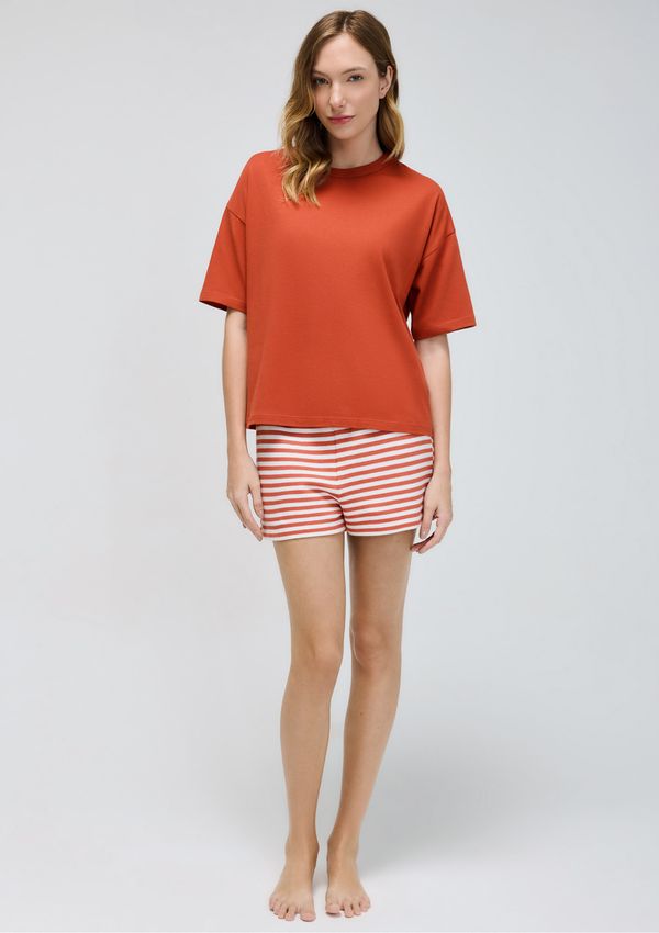 Pijama Curto Feminino Shorts Fio Tinto - Laranja XG