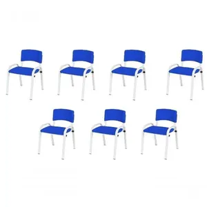 Kit 7 Cadeiras Infantil Iso, Escola, Base Branco- Azul