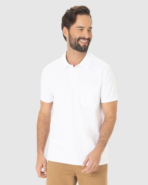 Camisa Polo Básica Masculina Gola Esporte Em Algodão Branco - M