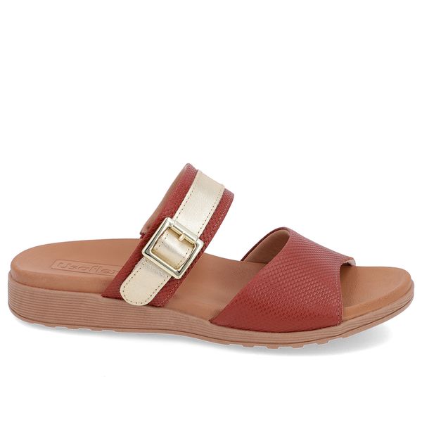Slide Marrom Couro Plataforma Fivela 33
