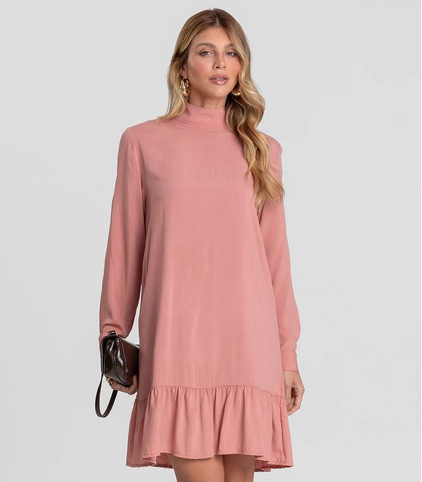Vestido Curto Feminino Gola Dupla Dianna Rosa PP