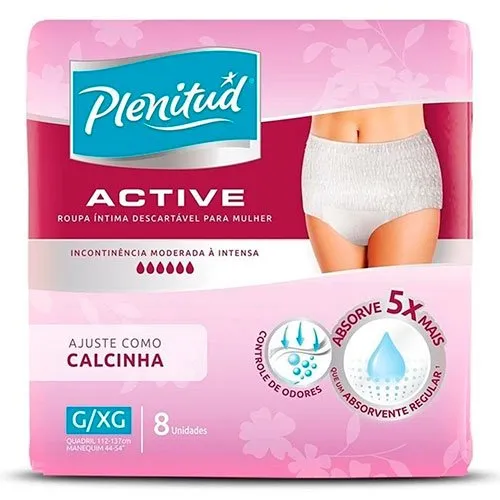 Roupa Íntima Feminina Plenitud Active Incontinência Moderada G/XG 8 Unidades