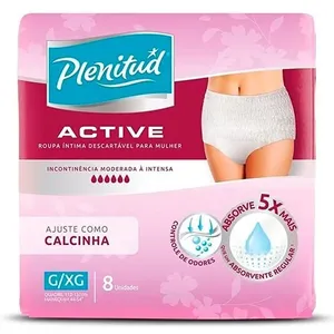 Roupa Íntima Feminina Plenitud Active Incontinência Moderada G/XG 8 Unidades