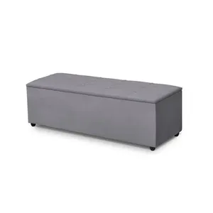 Baú Recamier Firenze Estofado com Baú de Armazenamento em Tecido Veludo Moderno Cinza TB Ecommerce Baú Recamier Firenze Estofado com Amplo Espaço Interno em Tecido Veludo Cinza TB Ecommerce