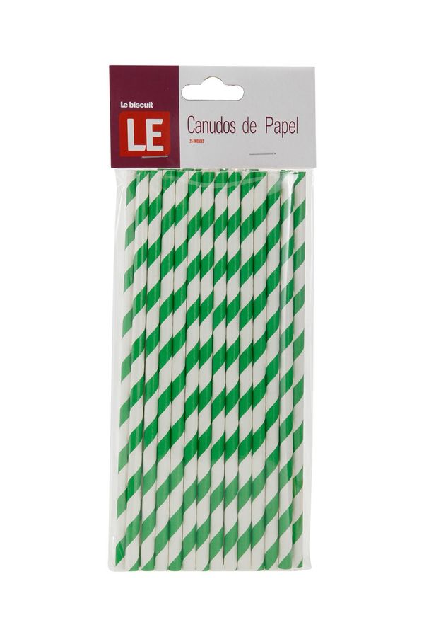 Canudo de Papel Le com 25 Unidades Listrado Verde