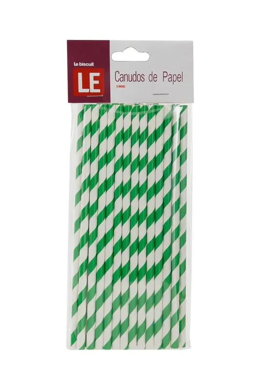 Canudo de Papel Le com 25 Unidades Listrado Verde