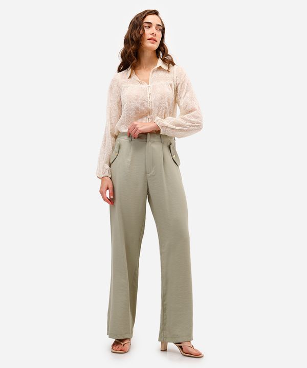 calça wide leg feminina com viscose verde 42