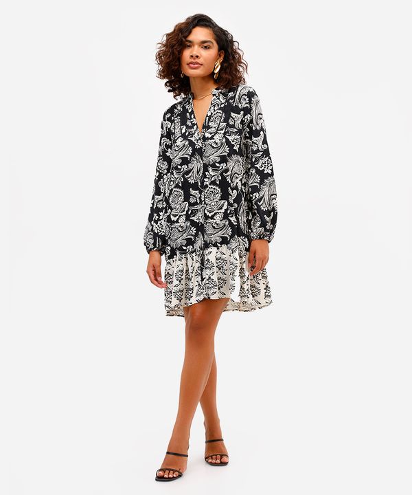 vestido chemise feminino de viscose com recorte paisley preta M