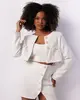 Casaco Feminino Tweed Cropped Com Botões Pérola Branco M