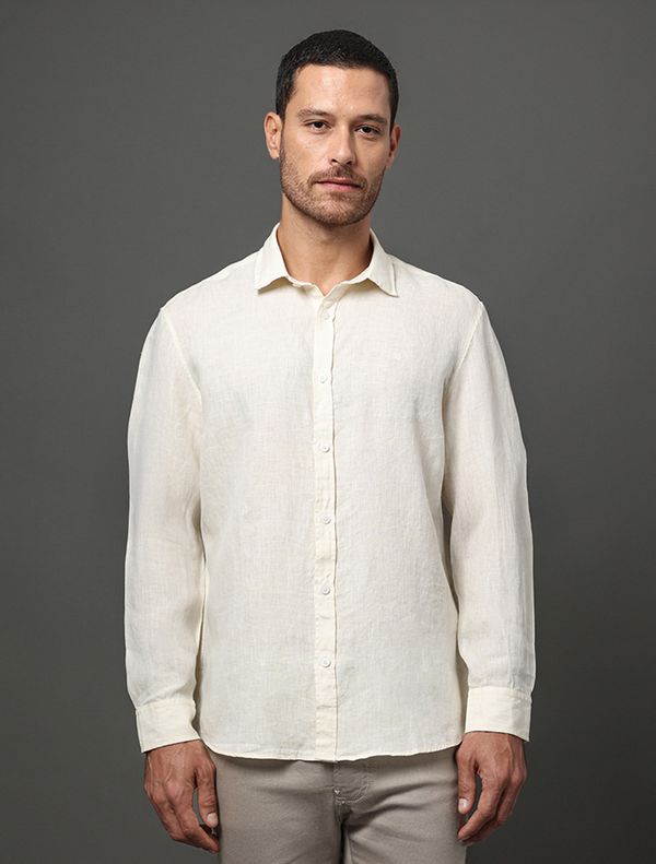 Camisa Masculina Cannes Linen Calvin Klein - Amarelo Manteiga Camisa Masculina Cannes Linen Calvin Klein Amarelo Manteiga 2