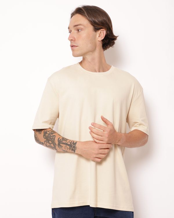Camiseta Masculina Oversized Algodão Peruano Manga Curta Bege P