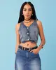 Colete Jeans Feminino Frente Única Com Botão Azul M