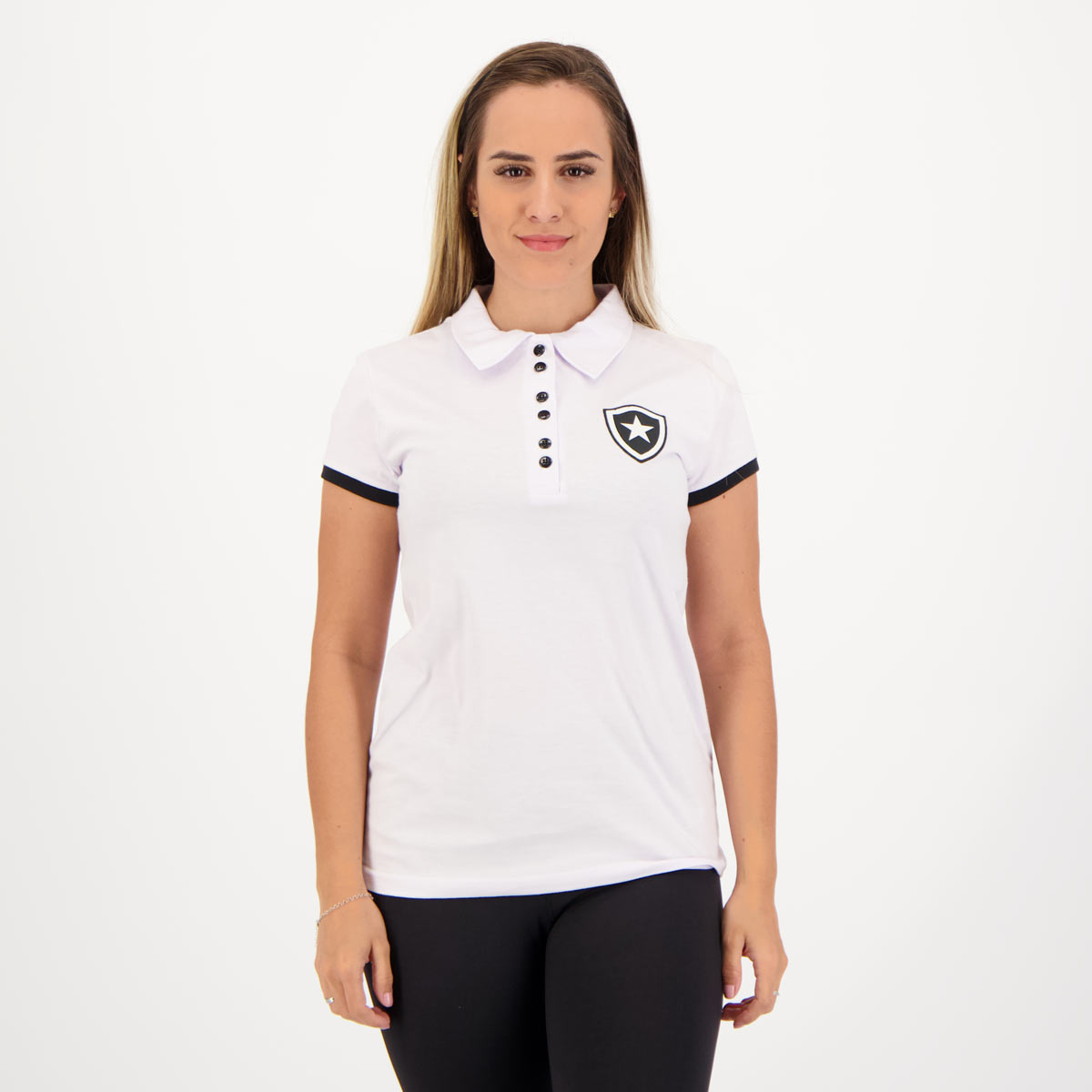Polo com Botões Botafogo Patch Feminina Branco