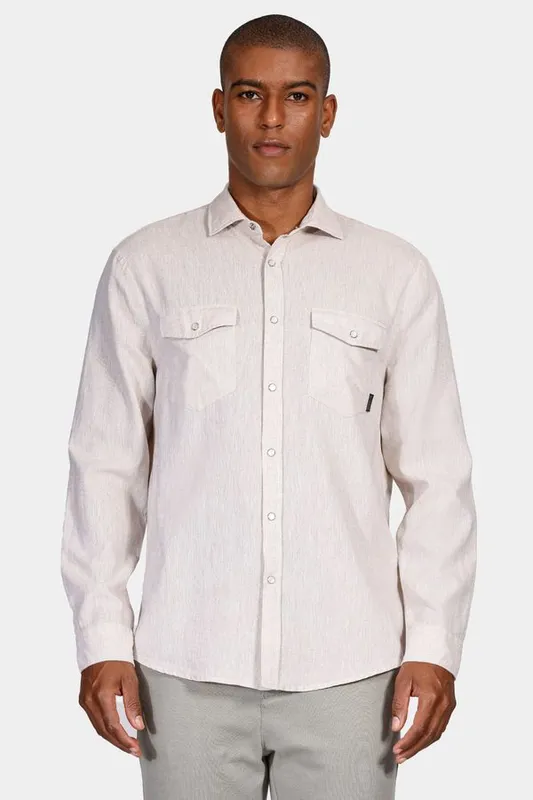 Camisa Manga Longa Regular Linho Misto Surat Areia - P