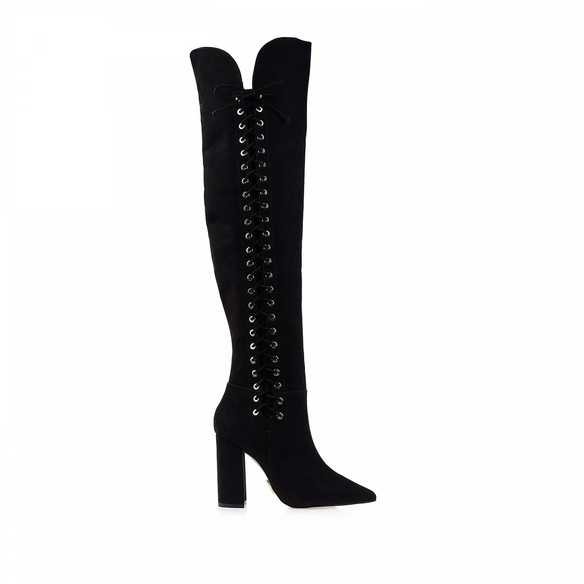 Bota Salto Alto Suede Preto