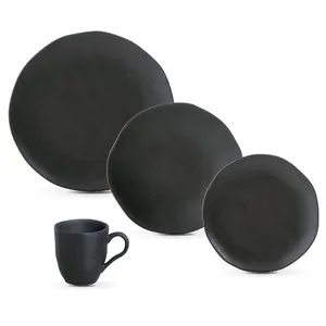 Aparelho De Jantar 16 Peças Orgânico Preto Matte Porto Brasil